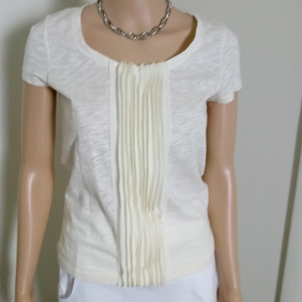 Talbots Short Sleeve Off White Tuxedo Front Blouse